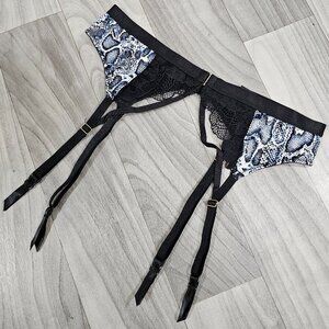 Ann Summers Rapturous Garter Belt Animal Print, Black / Snake Print, Size Small